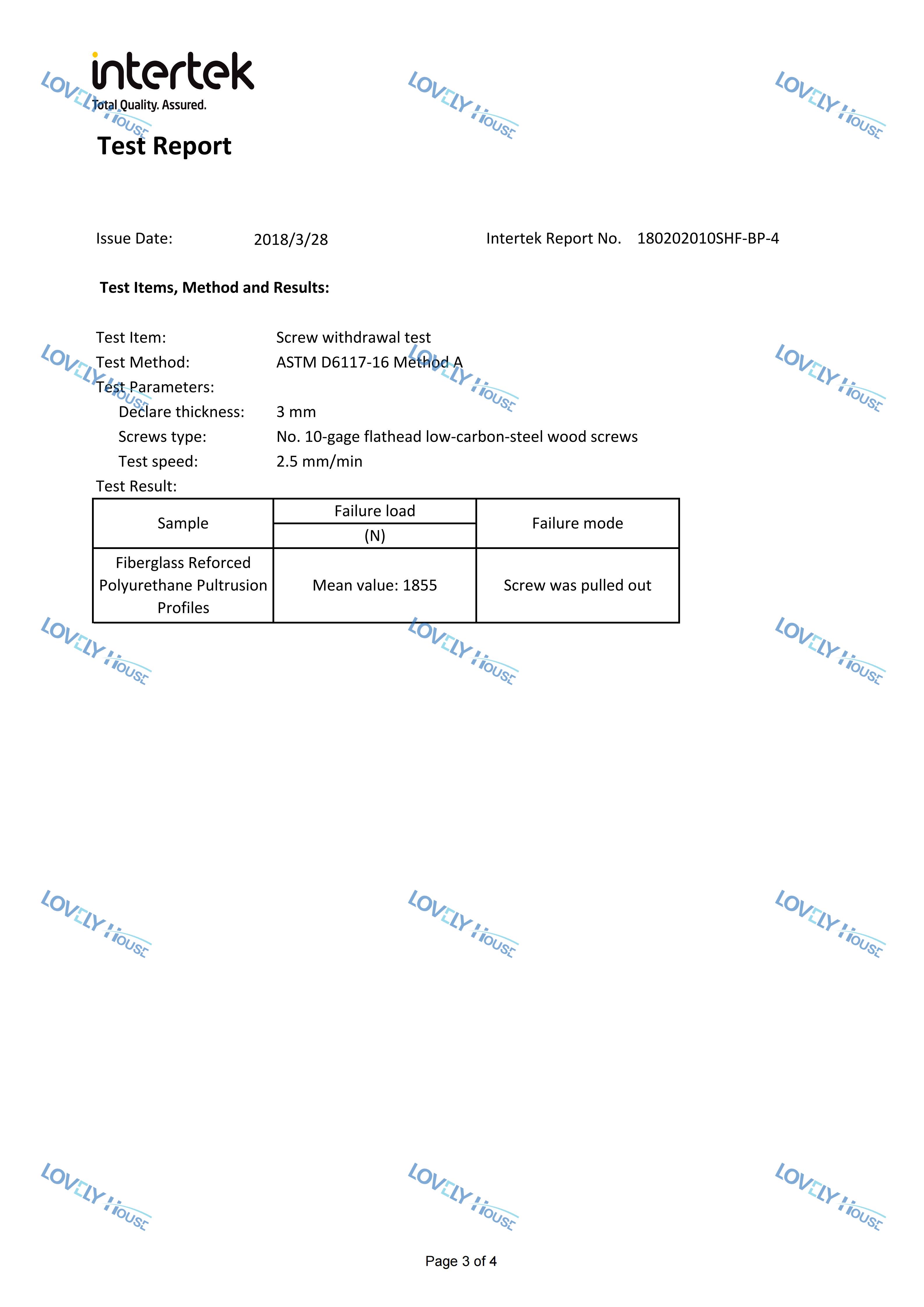 中文爱乐居玻纤聚氨酯复合材料型材握丁力检测-Intertek